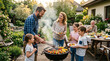 © Таня Андреева - Happy multi-generational family grilling food together for outdoor barbecue party