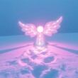 © Sangatit - Dreamy pastel snow angel formed by joyous winter spirit, a whimsical celestial imprint against a serene snowy expanse,  child,  low angle