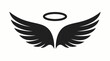 © Ira Project - Black stylized angel wings with a halo above, a simple graphic illustration on a white background, representing divinity and spirituality.