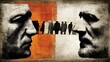 © MnDesign03 - Two large faces in profile with a line of small people between them image photo