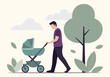 © AS_StockNation - Father walking with baby in stroller in a peaceful park