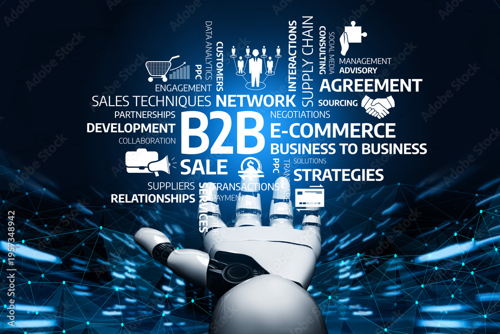 A dynamic visual representation of B2B concepts featuring a robotic ...