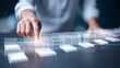 © Julia - Corporate strategist arranging digital transformation roadmap tiles on a holographic timeline in a futuristic office for technology strategy