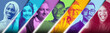 © master1305 - Diverse people portraits with color filters in modern diagonal banner layout. Concept of digital marketing visuals, creative campaigns, social media targeting and inclusive communication design.