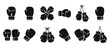 © Sophia - Boxing gloves icons set in black silhouette style, representing combat sports, martial arts, and fitness training equipment.