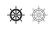 © Momtaj - Two black and white illustrations of ship steering wheels are displayed