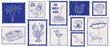 © PawLoveArt - Hand drawn summer Mediterranean postage stamps. Dolce vita Italian style vacation. Sticker with pasta, cocktails, lobster. Amalfi Sicily beach holidays elements for poster, placard, postcard prints