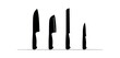 © Art Fusion - Four black silhouette kitchen knives standing upright on a thin baseline.