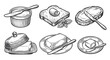© Nadya - A vintage set of hand-drawn butter and bread illustrations. Includes toast, dish, and knife. Ideal for rustic menus, farm product packaging, and retro food branding.