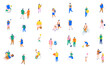 © Oksana_Latysheva - Isometric vector set of colorful city people in everyday scenes: jogging, cycling, deliveries, yoga, family, friendship, pets, children, and social urban lifestyle.