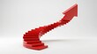 © Hassan - Red stairway arrow, growth concept, 3D rendering, business success, upward trend, progress and development, abstract design, corporate growth, success strategy, achievement, and motivation