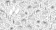 © Juliana - A festive seamless pattern of birthday icons and gifts in a minimalist line art style