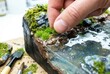 © Stitch - Model maker placing artificial green moss onto a realistic resin water diorama terrain