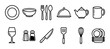© Vladislav - Set of kitchen and dining icons featuring various tableware and cooking utensils in a minimalist black line art style for graphic design and culinary concepts