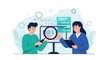 © GedhangKlutuk - Two people analyzing data on a computer screen with a magnifying glass. Vector Illustrations. EPS Editable