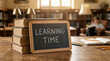 © ViskBx - Learning time concept with books and chalkboard in a library setting