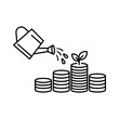 © MDANAMUL - Minimalist black line vector icon illustration of dividend yield on white background, featuring a financial growth chart and currency symbol for investment analysis, stock market profit, and ROI.
