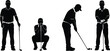 © Md nasir - Silhouettes of golfer in multiple poses showing concentration, putting, stance, and rest representing sports training, golf practice, and athletic performance