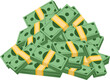 © Sume - Large pile of green money banknotes, cash bundles vector for wealth, banking, and financial success concept