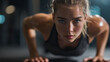 © HansAdam - A determined young woman is performing push-ups during an intense workout session