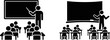 © nil - A comparative icon set showing a teacher presenting in a traditional classroom and a lecture hall