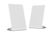 © Margarita  - Display Stand Mockup. Blank White Table Tent Display Mockup. Table Top Banner, Menu, Promotion, Discount, QR code.