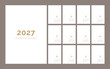 © Zhi_zhi_art - Minimalist Calendar template for 2027 year. Week starts on Monday. Wall monthly planner in English language, big copy space. Calender in minimal elegant style. Vector illustration, white gold design.