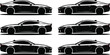 © anisur-creatives - Stylized black silhouette vector illustration of modern sports coupe car side profiles showing aerodynamic design variations with highlights and contours