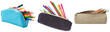 © Ali - Assorted colorful pens, pencils, and markers spilling from various fabric pencil cases.
