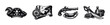 © 11ua - Pirate themed vintage illustrations featuring hat map weapons and treasure in black and white silhouette style
