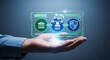 © Venom - Person presenting technology shield and icons on palm hand
