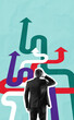 © ImageFlow - Confused businessman facing colorful winding arrows representing