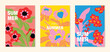 © TWINS DESIGN STUDIO - Spring summer floral poster vector set with daffodil flowers, daisy blooms, wildflowers and cheerful botanical garden elements on bright colorful backgrounds. Cute seasonal wall art design for poster