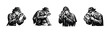 © 11ua - Detective characters inspecting with magnifying glasses illustrated in black and white silhouette style