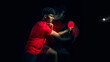 © Lustre Art Group  - Table tennis player hitting powerful shot with strong motion effect in dark studio. Concept of physical strength expression, explosive energy, force application and high intensity sports performance.