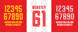 © Haqqani Slab - Beastly 61: Bold retro jersey number design with inline stripe details. Features a tall, athletic style perfect for sports uniforms, team branding, and vintage-inspired athletic graphics.
