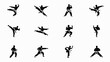 © Sonkear - Dynamic silhouettes of martial artists performing kicks punches and defensive stances in a minimalist vector style