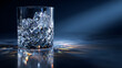 © OrbitalDigitalDesign - Crystal clear glass crystal tumbler ice cube whiskey glass luxury drink reflective surface moody lighting dark background elegant bar shining sparkle crystal clear glass tumbler with ice cube