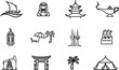 © Saidurra12 - line style icons of travel and landmarks from around the world in black