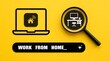 © Sameer - Conceptual illustration representing remote work search featuring a laptop connected to home and a magnifying glass over a desk setup.