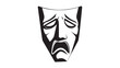 © 4575 - Black and White Sad Face Mask Illustration Expressing Sorrow and Melancholy.