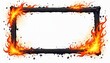 © Viktor - Black frame with vibrant flames licking edges. Dark wood burns with embers and ash scattered around. Empty space inside frame for your custom content. Use this for dramatic effects.