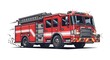 © The - A detailed illustration of a red fire engine with its ladder extended and lights flashing, symbolizing emergency response and rescue operations