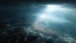 © Nina - Dramatic aerial view of glowing coastal city lights piercing through dark stormy clouds over ocean