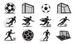 © Creative_Aminur - Soccer player silhouettes and football goal icons for sports tournament promotion and web graphics
