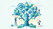 © Thimira - Business team working together around a geometric growth tree collecting success stars