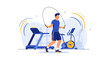 © doma - Man jumping rope in gym with treadmill and exercise bike, fitness workout