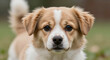 © aosa - Close-up of adorable brown and white puppy looking directly at camera outdoors