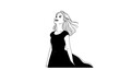 © MstBabli - Cheerful girl in dress looking at sky line drawing vector illustration
