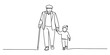 © Pabon Art Gallery - Continuous line drawing of an elderly grandfather walking with his grandson while holding hands